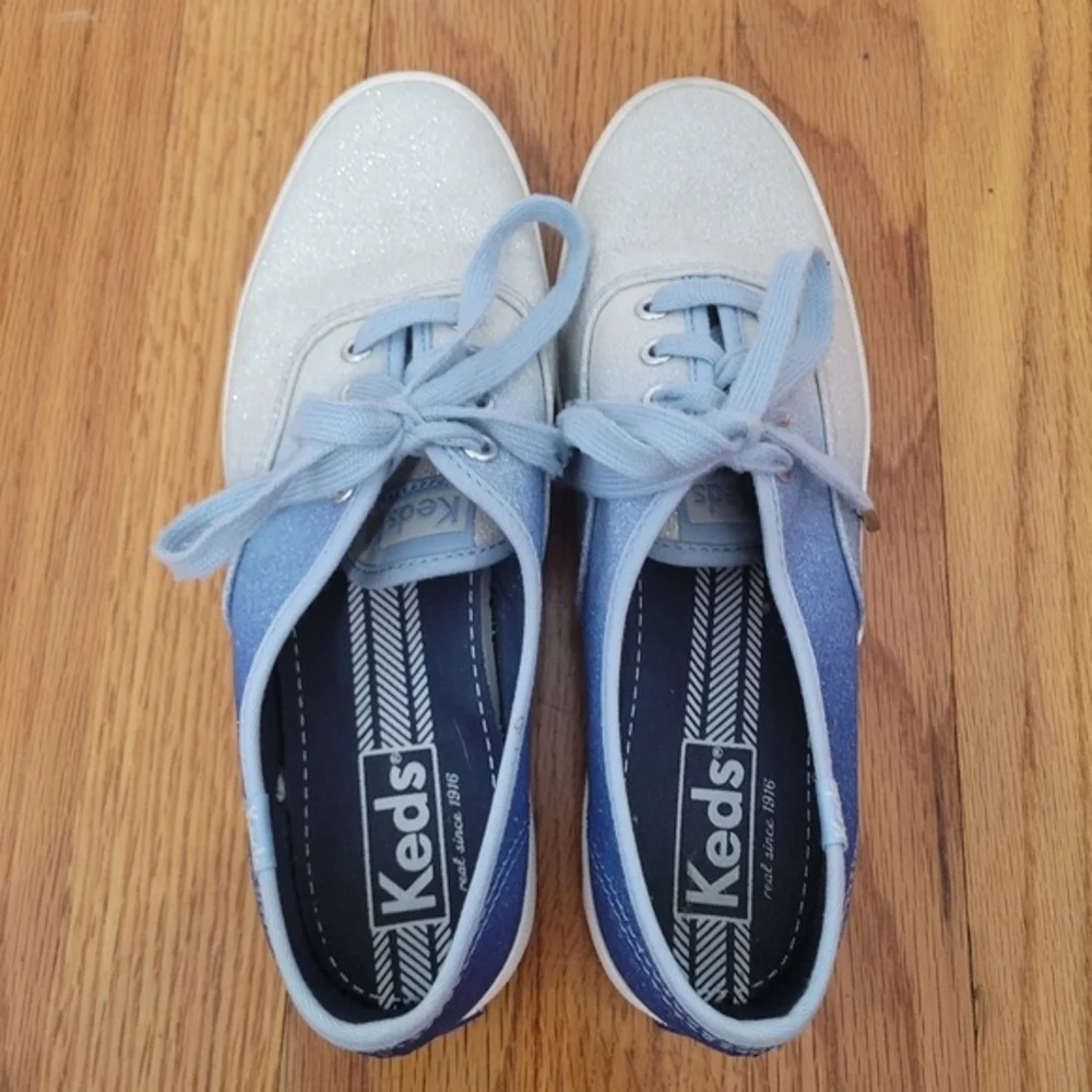 Keds Women's Blue Ombré Glitter Sneakers Sz 6.5‎ Sparkle Swiftie Concert Lace Up